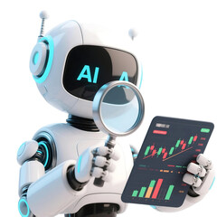 Cute AI Robot 3D in Trading and Investment Concept Isolated on Png Background