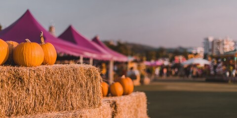 Joyful Autumn Festival Pumpkins and Hay Bales Inspiring Tourism Marketing Content for Seasonal Celebration and Community Events