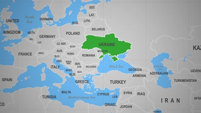 Ukraine highlighted on a world map view
