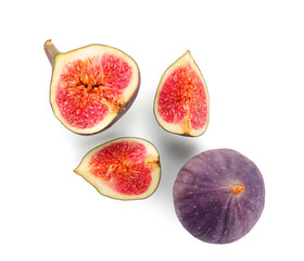 Fresh ripe figs on white background