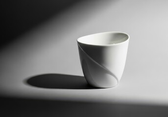 Elegant White Ceramic Cup Sitting on Gray Surface with Dramatic Lighting