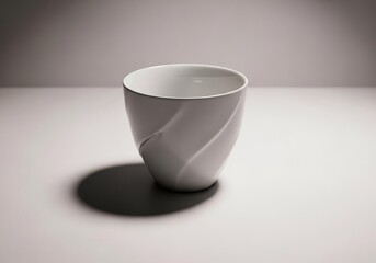 Elegant White Ceramic Cup with Swirl Design on Neutral Surface