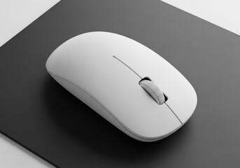 Modern White Wireless Mouse on Black Pad Minimalist Tech Still Life