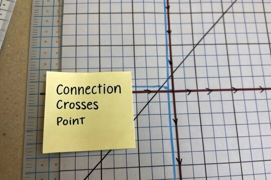 Overhead view of a grid diagram with intersecting lines and a yellow note - Powered by Adobe