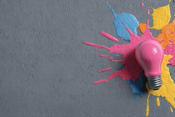 Pink Lightbulb Exploding with Paint on a Textured Background Abstract Composition