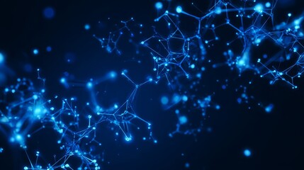Futuristic blue molecular structure on dark background, showcasing advanced science and innovation