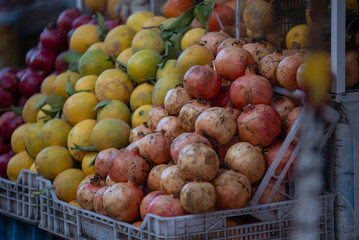 Des cagettes de fruits et légumes dans un souk au Maroc