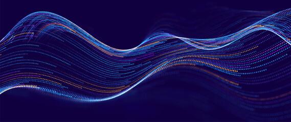 Naklejka na ściany i meble Technology Digital Particles Flow Background with Blue Glowing Data Lines for Science Research, AI Artificial Intelligence, and Big Data Presentation. Futuristic Abstract Vector Illustration. Naklejka na ściany i meble Technology Digital Particles Flow Background with Blue Glowing Data Lines for Science Research, AI Artificial Intelligence, and Big Data Presentation. Futuristic Abstract Vector Illustration.