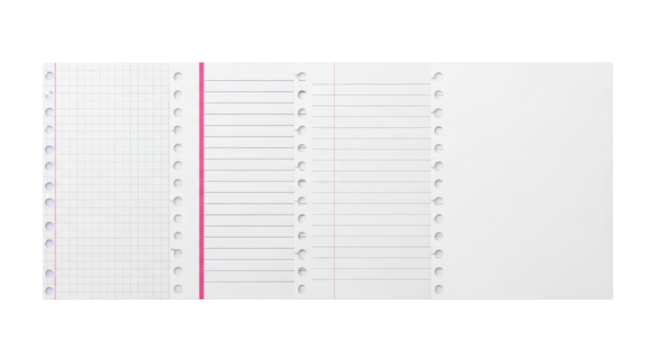 Opened notebook with grid and lined paper isolated PNG with Transparent Background