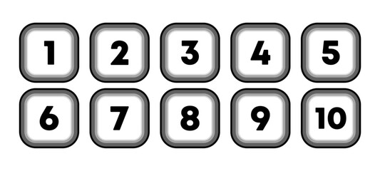 Minimal Numeric Icons Set,Numbers 1 to 10 in Square Shape