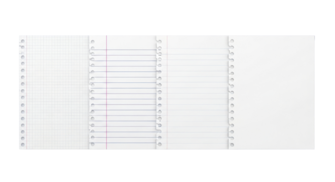 Loose leaf paper sheets with a row of holes isolated PNG with Transparent Background
