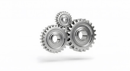 Three metal gears connected symbolizing business process and efficiency