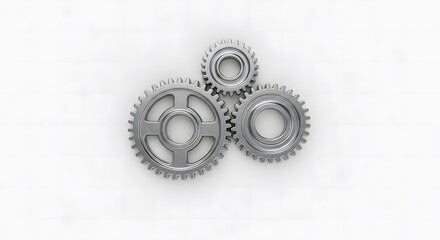 Three metal gears connected symbolizing business process and efficiency
