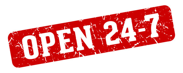 open 24 7 rectangular sign. open 24 7 stamp