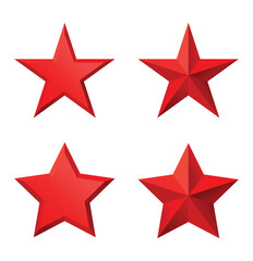 Set of red Christmas 3d three-dimensional Star glossy bright shine five angle star shape isolated on transparent Background collection. Icon for holiday design element 