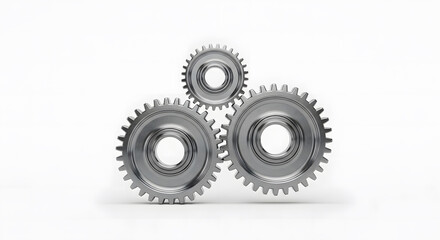 Three metal gears connected symbolizing business process and efficiency