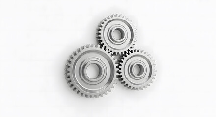 Three metal gears connected symbolizing business process and efficiency