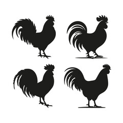 Rooster Animal Silhouette Vector Set
