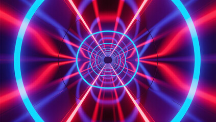 Abstract Tech Tunnel with Red and Blue Lights