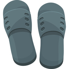 Pair Of Dark Grey Sandals With Open Toe And Perforated Upper Detail On White Background Flat Vector Illustration