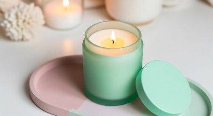 Mint Green Candle with Ceramic Tray
