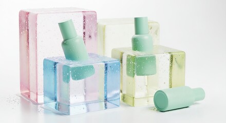 Mint Green Serum Bottles in Ice Cubes
