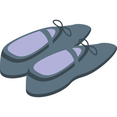 Pair of gray dress shoes with light purple insoles and black laces on a transparent background isolated studio shot