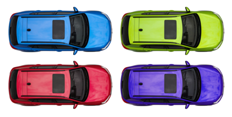 top view of colorful suv car collection isolated on white