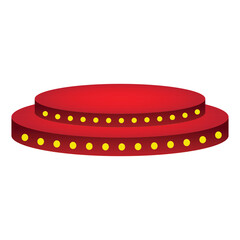 Red circular podium vector illustration for awards presentation ceremony, product display, or speaking stage with yellow lights