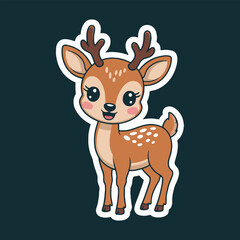 A cartoon deer with brown fur and white spots standing on a dark background with a white outline