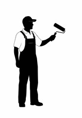 Fototapeta premium Painter with paint roller silhouette vector illustration