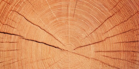 Obraz premium Tree trunk cross section showing growth rings and wood texture
