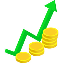 Green Arrow Graph Showing Financial Growth With Stacks Of Gold Coins On Transparent Background Isometric Style