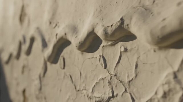 Close-up of a textured white wall with a row of curved, smooth protrusions and shadowed areas