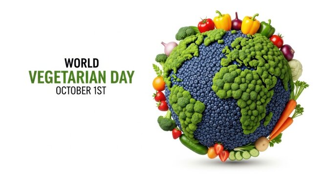 World vegetarian day celebrated with a globe made of fresh vegetables and fruits, promoting healthy eating and a plantbased lifestyle - Powered by Adobe