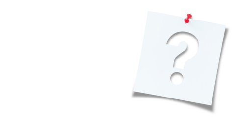 White note paper with question mark and red push pin on transparent background