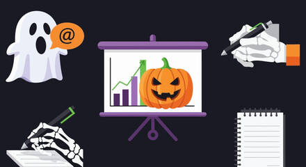 Halloween themed business review shows positive growth with spooky presentations