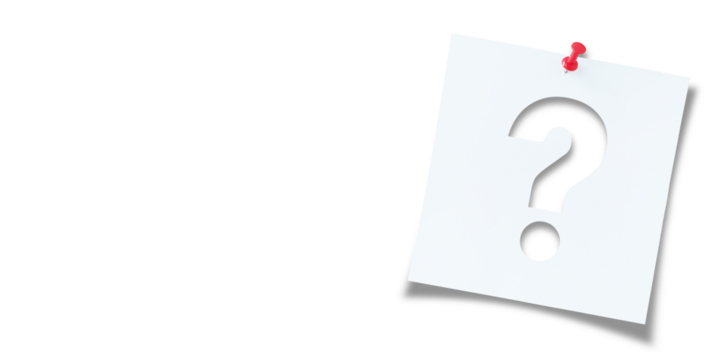 White note paper with question mark and red push pin on transparent background