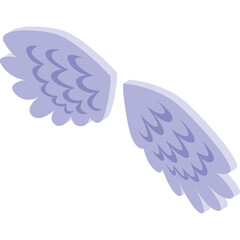 Pair of Light Purple Angel Wings with Feather Details on a Transparent Background Isolated Element