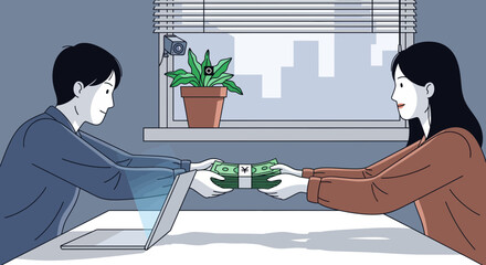 Digital Money Transaction with Surveillance. Online Payment Exchange, Financial Privacy, and Data Monitoring Concept.