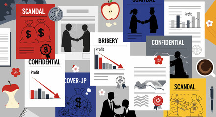 Corporate Corruption Documents Spread on Desk