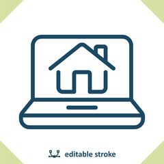 Online Real Estate Icon. Laptop, Computer, Home, House