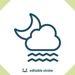Foggy Weather Icon. Fog, Cloud, Moon, Night