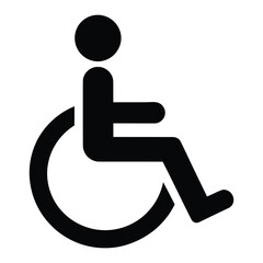 black and white icon of person in wheelchair, symbolizing accessibility, mobility support, inclusive design, and disability-friendly facilities
