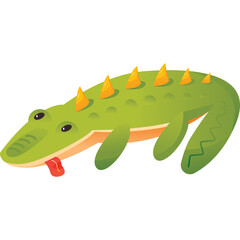 Green Cartoon Alligator With Spiky Yellow Back and Red Tongue Isolated on Transparent Background