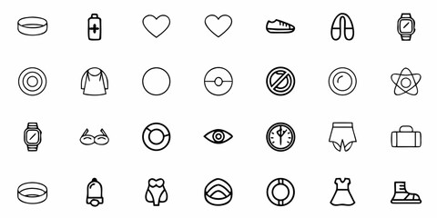 Outlined lifestyle icons collection for creative projects, perfect for website design and social media visuals, convey modern style with this versatile set