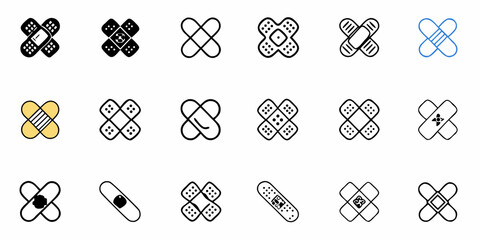 Diverse collection of adhesive bandages, perfect for medical designs, healthcare promotions, and first aid illustrations, offering a modern and adaptable visual resource