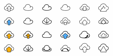 Versatile cloud computing icons for innovative tech solutions, data storage, and seamless file transfer – ideal for modern website design and application interfaces
