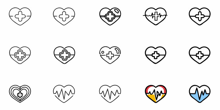 Modern heart icons symbolize healthcare innovation and medical technology, perfect for health awareness campaigns and professional medical designs