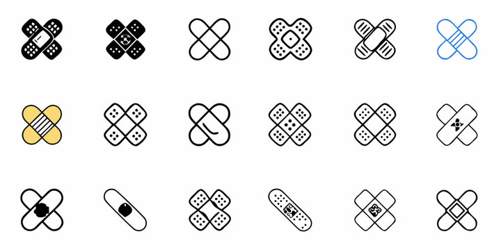 Diverse collection of adhesive bandages, perfect for medical designs, healthcare promotions, and first aid illustrations, offering a modern and adaptable visual resource